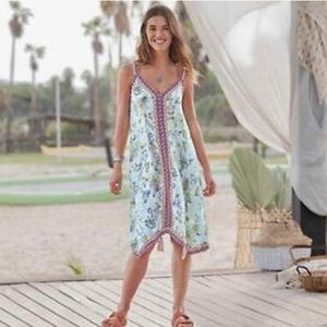 Sundance Sundress V-Neck Floral Tank Asymmetrical Hemline Pink Purple M